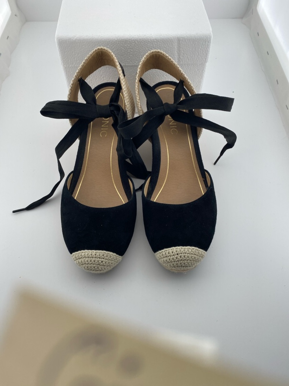 Vionic Black Espadrille Tie-Front Flats with Natural Toe